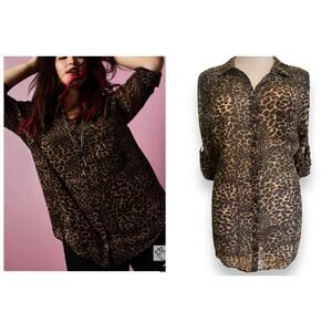 Torrid Plus Size 3 Betsey Johnson Chiffon Leopard Sheer Button Down Tunic Top 3X